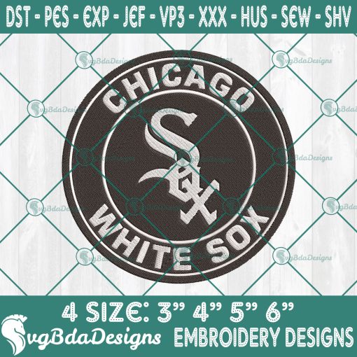 Chicago White Sox Embroidery Designs Machine, MLB Logo Embroidered, White Sox Baseball Embroidery Designs, MLB Embroidery Designs, MLB Baseball Logo Embroidery
