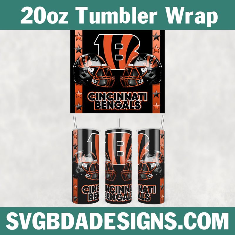 Cincinnati Bengals 20oz Skinny Tumbler Wrap, Cincinnati Bengals Football Tumbler Wrap, NFL Football Tumbler Template