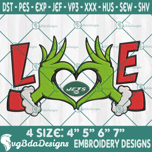 Grinch Hands Love New York Jets Embroidery Designs, New York Jets Football Embroidery, Grinch Christmas Embroidered, Football Team Embroidered, NFL Logo Embroidery
