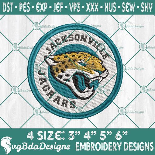 Jacksonville Jaguars Logo Embroidery Designs, NFL Team Logo Embroidered, Jaguars Football Embroidery Designs, Football Team Embroidered, NFL Logo Embroidery