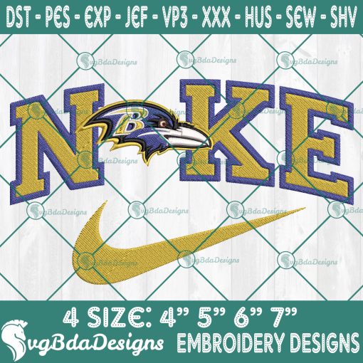 Nike Baltimore Ravens Embroidery Designs, Baltimore Ravens Football Embroidery, NFL with Nike Embroidered, Football Team Embroidered, NFL Logo Embroidery