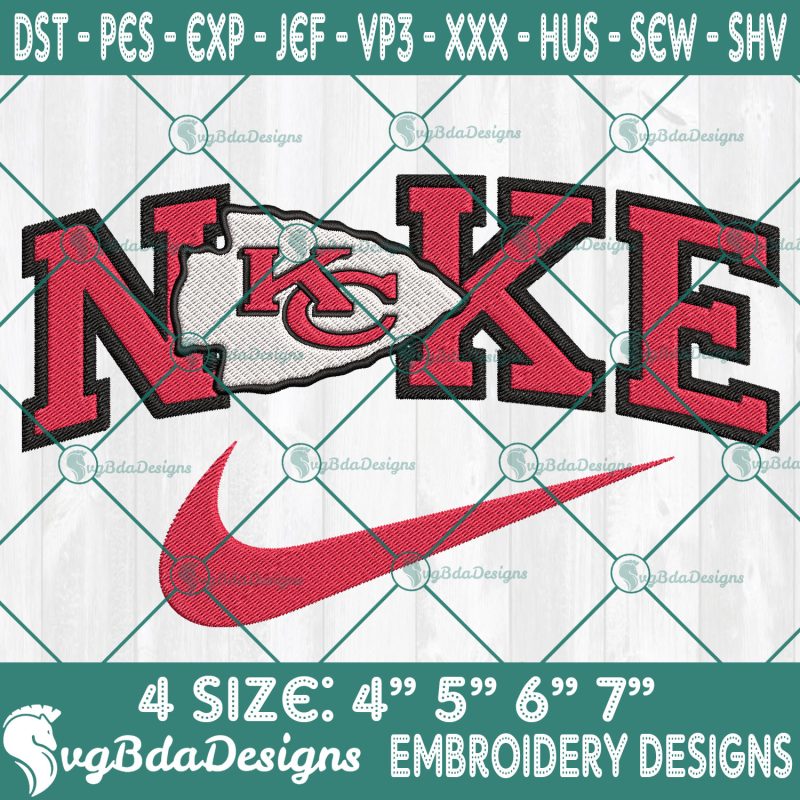 Nike Kansas City Chiefs Embroidery Designs, Kansas City Chiefs Football Embroidery, NFL with Nike Embroidered, Football Team Embroidered, NFL Logo Embroidery