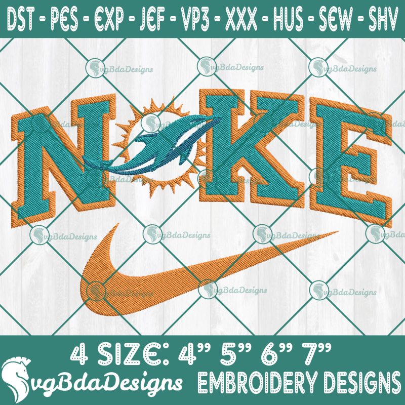 Nike Miami Dolphins Embroidery Designs, Miami Dolphins Football Embroidery, NFL with Nike Embroidered, Football Team Embroidered, NFL Logo Embroidery