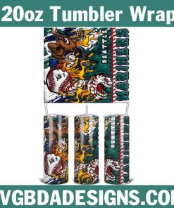 Seattle Mariners 3D Inflated Tumbler Wrap, 20oz MLB 3D Tumbler, Mariners Baseball 3D Inflated, MLB Tumbler 20oz Template, Mariners Baseball Tumbler Template