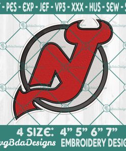 New Jersey Devils Embroidery Designs, NHL Logo Embroidered, New Jersey Devils Hockey Embroidery Designs,  Hockey Logo Embroidery